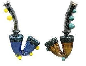 Standing Sherlock Hand Pipe W/ Galaxy Shreds & 2 Tone