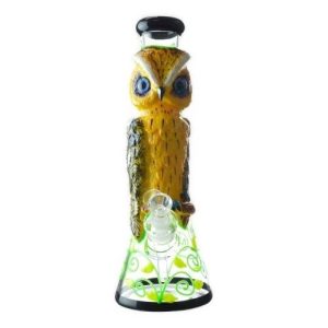 14in 7mm Beaker Hand Painted W/Flying Owl Theme