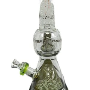 Double Chamber Etched Waterpipe Skull