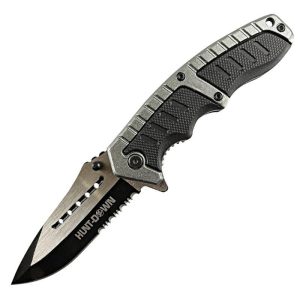 Hunt-Down 8.5" Silver & Black Folding Spring Assisted Knife Stai