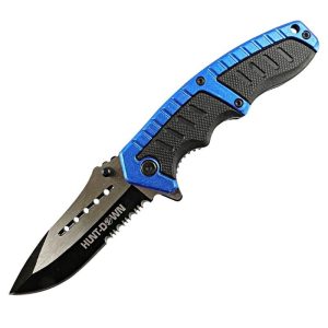 Hunt-Down 8.5" Blue & Black Folding Spring Assisted Knife Stainl