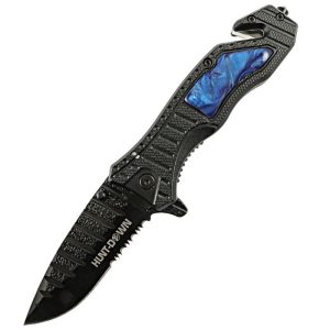 Hunt-Down 8.5" Blue spring assisted folding knife Belt Cutter Gl