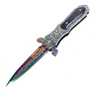 TheBoneEdge 8.5" Rainbow Color Medieval Style Spring Assisted Fo