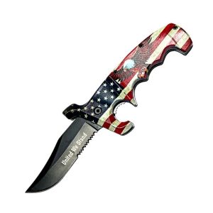 Defender 9" Eagle w/ USA Flag Spring Assisted Folding Knife W/ B