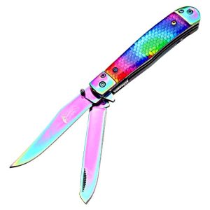 TheBoneEdge 7.5" Rainbow Color Double Blade Steel Bolster Pocket