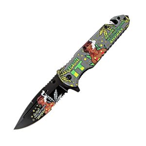 8.5" Lady Design Grey Handle Spring Assisted Folding Knife W/ Be