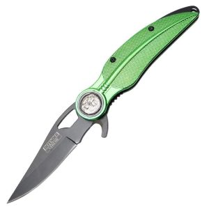 Folding Knife 8" Green Handle Black Blade