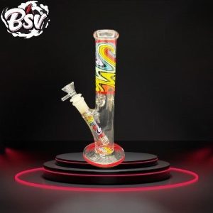 Straight Tube Waterpipe Rainbow Swirl W/Swirl Stem