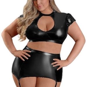 Exposed Lingerie Crop Top & Skirt Black Queen Size