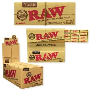 Raw Classic Masterpiece King Size+Pre Rolled Tips 24 Packs/Box