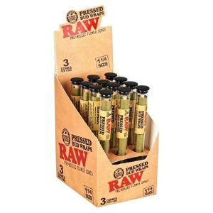 Raw Pressed Bud Wraps Cones 12pk 3 Cones Per Tube 1 1/4
