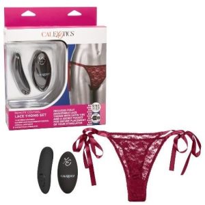 Calexotics Remote Control Lace Thong Set Burgundy