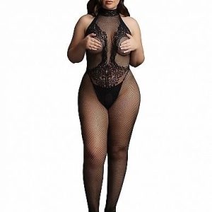 Shots Lingerie Fishnet And Lace Bodystocking Queen  - Black