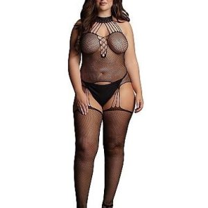 Shots Suspender Fishnet Choker Bodystocking Queen - Black