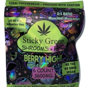 Sticky Green Shroom+HHC 3600mg Gummies 6ct Berry High