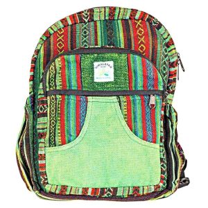 Green Tones Hemp Backpack 10" x 14" W/ 1 Outsize Zipper Pocket