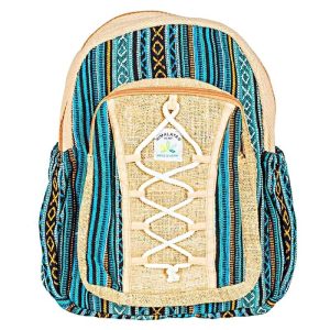Blue Tones Hemp Backpack 10" x 14" W/ Front Zipper Pocket