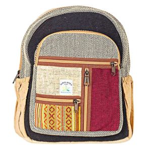 Black & Zig Zag Hemp Backpack 10" x 14" With 4 Front Zipper