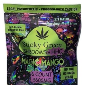 Sticky Green Shroom+HHC 3600mg Gummies 6ct Magic Mango