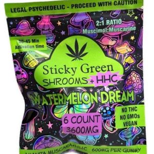Sticky Green Shroom+HHC 3600mg Gummies 6ct Watermelon Dream