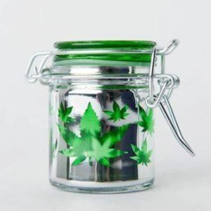Stash Jar Mini Metallic Silver/Green Leaves