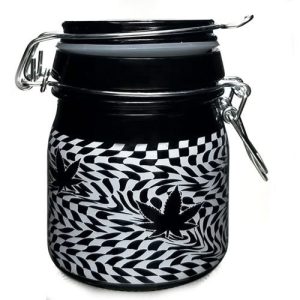 Stash Jar Medium Leaf Black & White Checkerboard