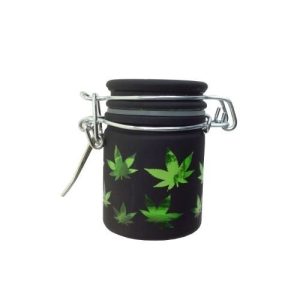 Stash Jar Mini Black Frosted/Green Leaves