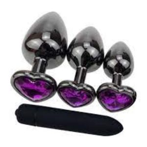 Ouch! Heart Gem Metal Butt Plug Small Gun Metal Amethyst Purple