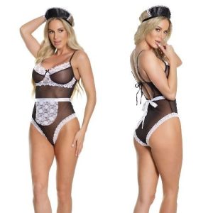Lingerie Maid Teddy Black OS Costume