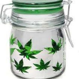 Stash Jar Medium Metallic Silver/Green Leaves